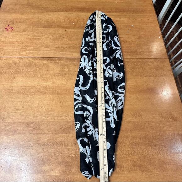 Talbots Infinity Scarf Black White Bow Classic Winter Lightweight Chic Feminine - Picture 4 of 8